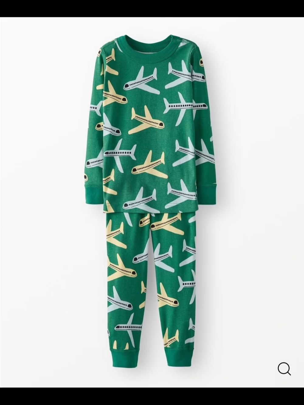 Hanna Andersson Green Airplane Print Kids Pajama Set 3T